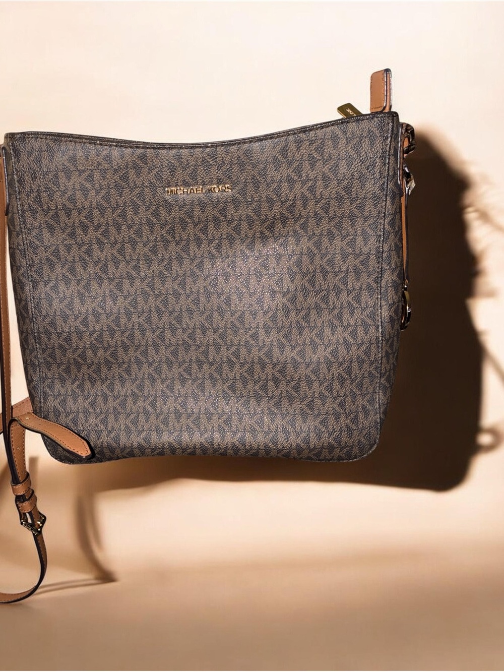Michael Kors Signature Logo Crossbody in Dark Brown & Tan